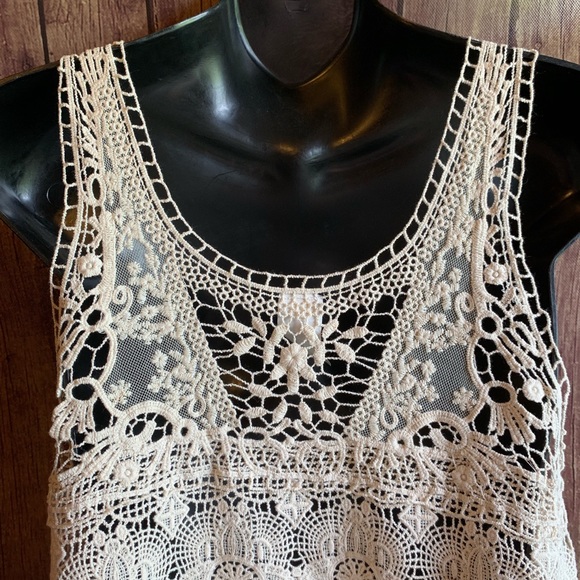 3/$25 Triple Cherry Cream Crocheted Lace Tank Top - Picture 5 of 7